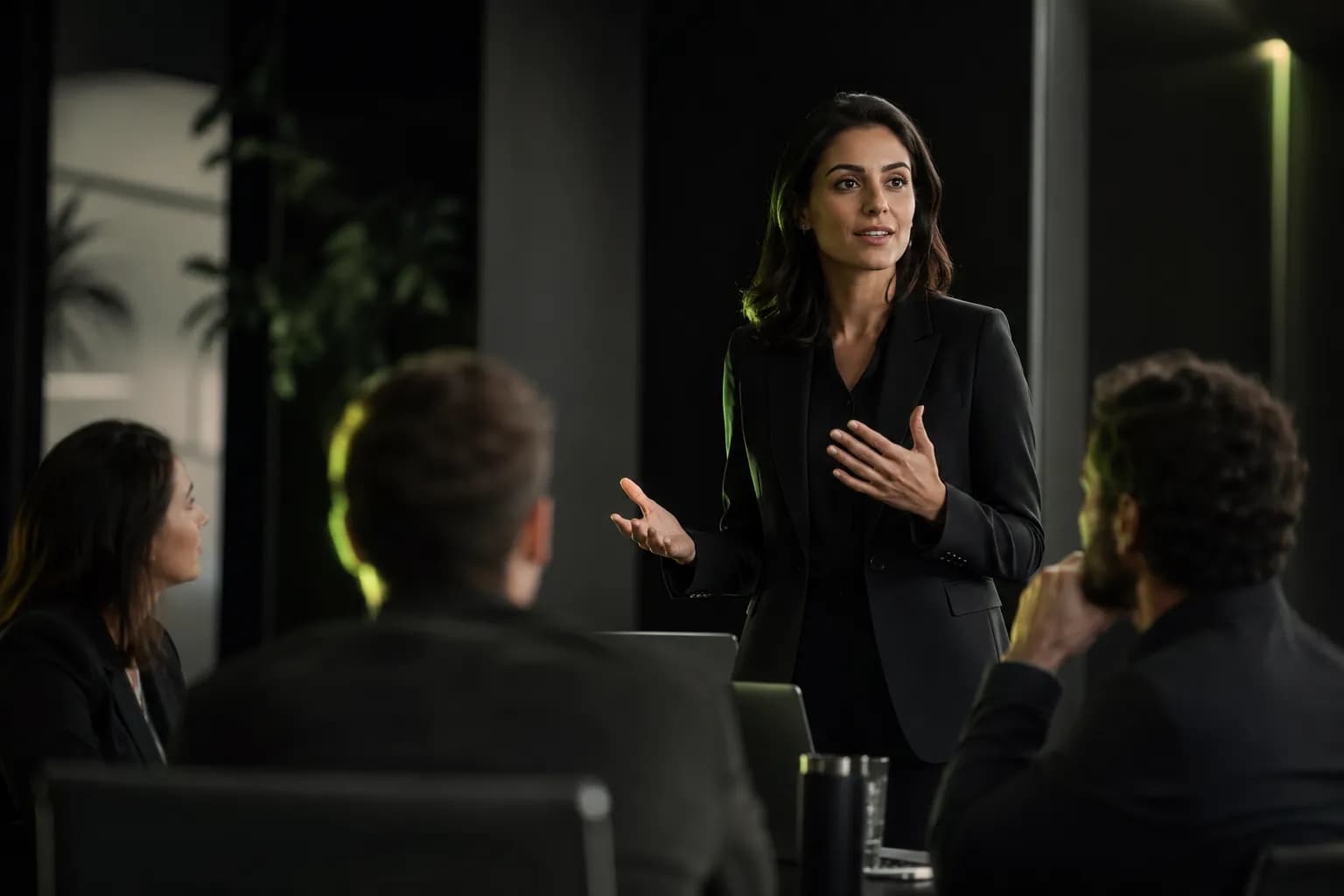 A professional presenting confidently to colleagues in a modern office, illustrating personal branding for employees built on visible expertise and reputation.