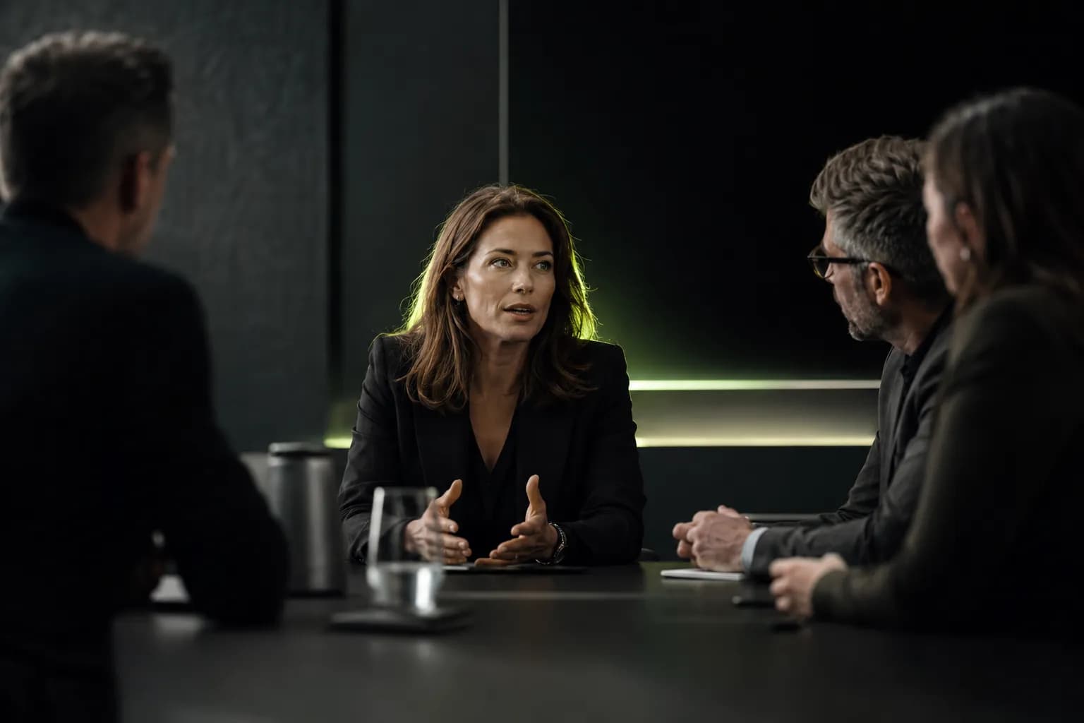 A leader addressing a team in a modern boardroom, illustrating personal branding for leaders built on visible judgment and earned influence.
